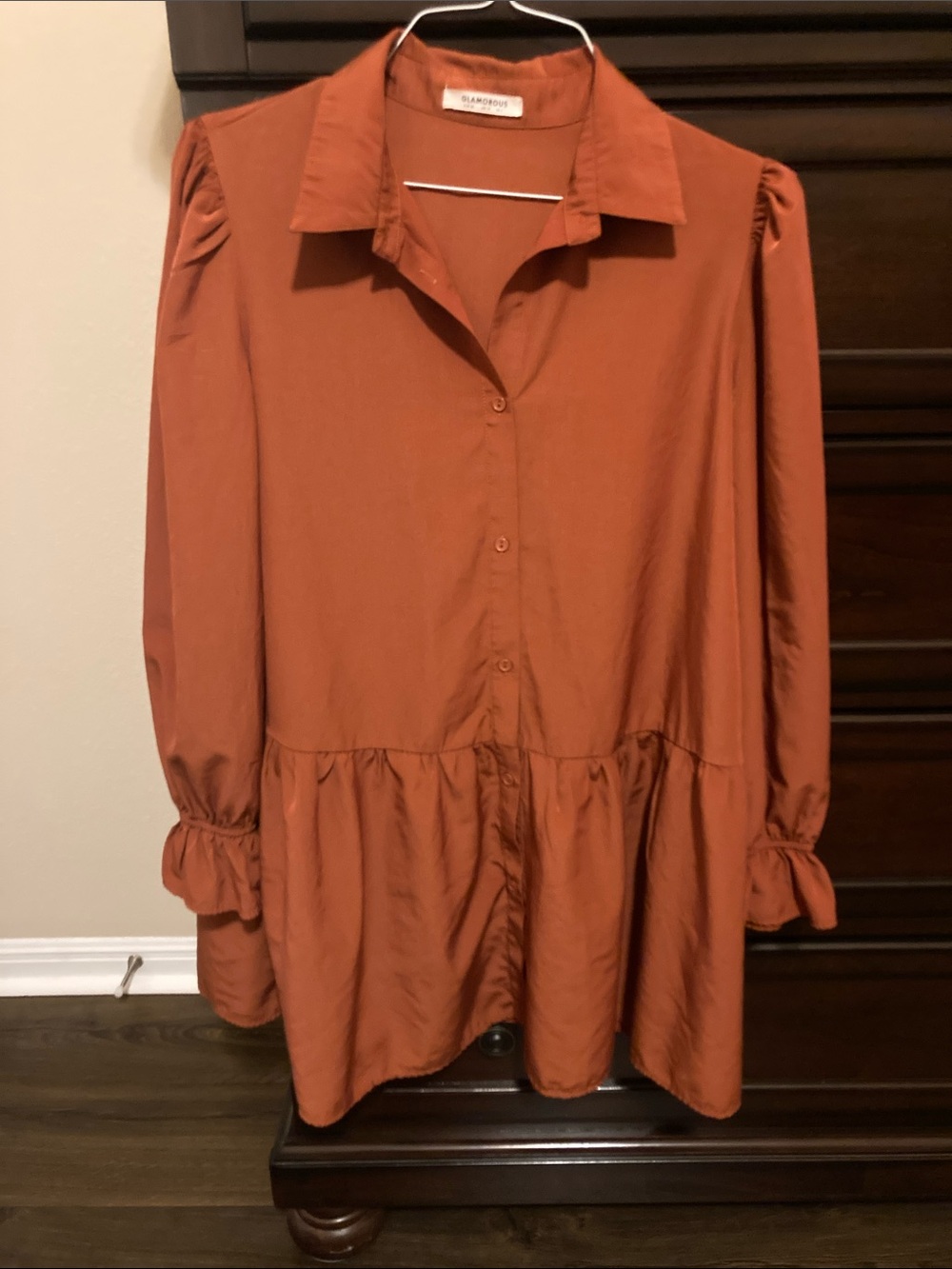 Glamorous Rust Button-Front Peplum Dress